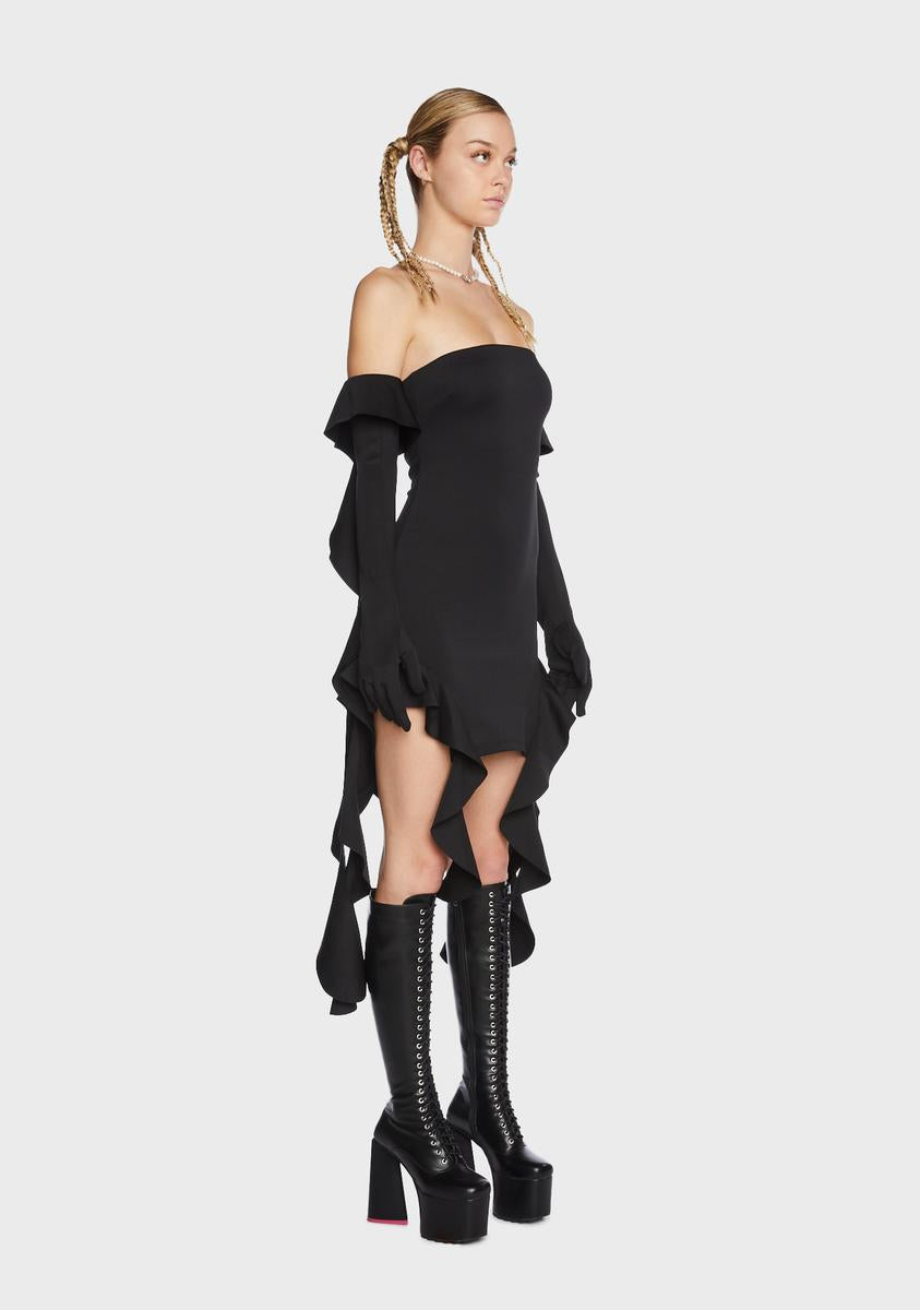 Ruffled Tube Dress With Gloves