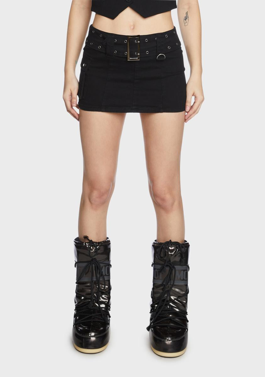 Black Roux Belted Mini Skirt