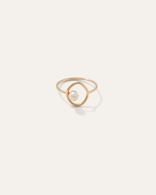 14K Gold Abstract Pearl Ring