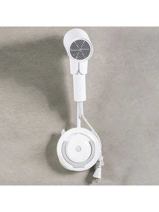1PC,wall-mounted hands-free hairdryer cartoon holder, bathroom lazy air dryer shelf, free your hands no-punch hairdryer hanging rack, white