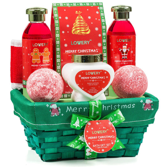 Strawberry Sandalwood Merry Christmas Gift - 7Pc Spa Kit for Holiday Bliss