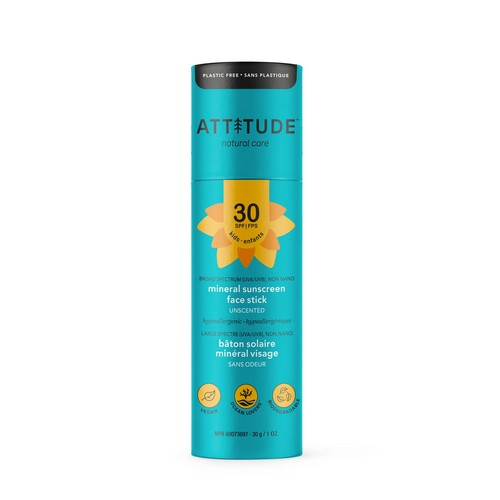 Attitude, Sunscreen Face Stick SPF 30 Baby & Kids Unscented, 1 Oz