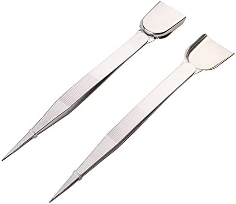 2 Pieces Stainless Steel Tweezers with Shovel Stainless Steel Handy Tweezer with Shovel Diamond Gem Tweezers Jewelry Tweezers with Scoop Gems Pick Up Beads Tools for Beads Gems Diamond