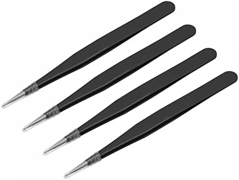 uxcell Non-magnetic Straight Tip Tweezer Anti-static Stainless Steel Precision Tweezer for Eyelash Extensions Volume Black 4Pcs