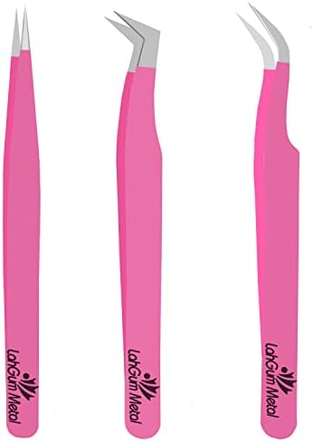3 Pieces Eyelash Extension Tweezers set Pink Color