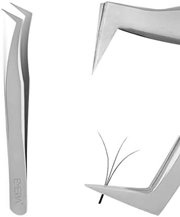 Eyelash Extension Tweezers for Volume Lashes Professional Precision Stainless Steel VETUS 6A-SA Mega Curved L Angled Tips Flat Lashing Tweezer Tools for Individual Eye Lash Extensions 3d Fan Supplies