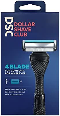 Dollar Shave Club 4-Blade Razor Starter Set for All-Terrain Shaving With Optimally Spaced Blades for Easy Rinsing 1 handle, 2x 4-blade cartridges