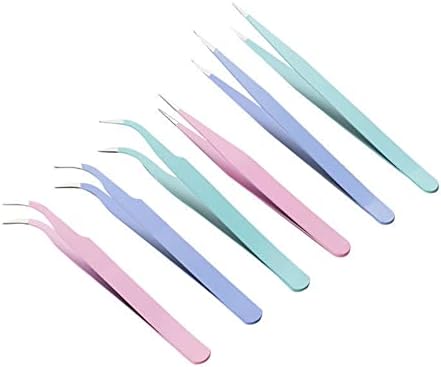 ARFUKA Tweezers Eyelash Extension Tweezers Set Stainless Steel Straight and Curved Tip Tweezers for Nail Art Sticker, Eyelash Extensions, Craft, Jewelry Pack of 6