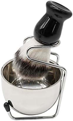 Shaving Brush Set with Black Solid Wood Handle, Stainless Steel Shaving Bowl & Stand Gifts for Men Birthday Father Day