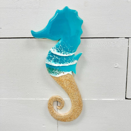 Beach Inspired Teal Resin & Dark Sand Seahorse - Sunshine & Sweet Pea's Coastal Decor