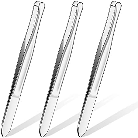 3 Pieces Stainless Steel Round Tip Tweezers Eyebrow Hair Removal Tweezers Makeup Cosmetic Tool Blunt Tip Tweezers