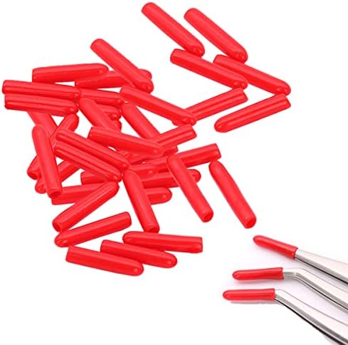 100 Pieces Red Plastic Eyelash Tweezers Cover Grafting Eyelashes Tips Covers Tweezer Point Protectors for Stainless Steel Straight Elbow Tweezers