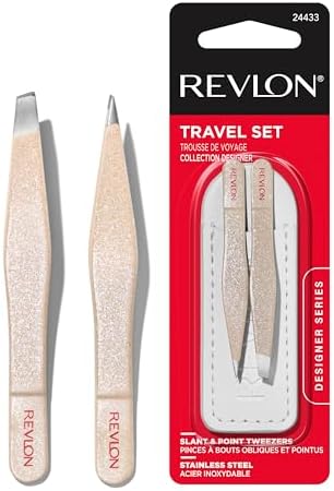 Revlon Designer Series Mini Tweezer Set, Hair Removal Tool Kit with Mini Slant-tip and Point Tip Tweezers, Portable and Easy to Use Made with Long Lasting Stainless Steel, 1 Count
