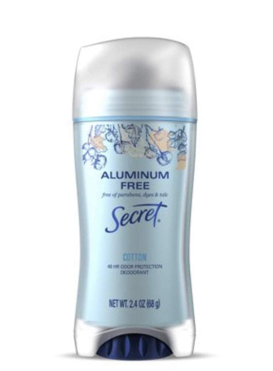Secret Aluminum Free Deodorant Cotton, 2.4 oz (68g) Free of Parabens, Dyes and Talc, 48 Hour Odor Protection, Fights Odor, Feels Clean.