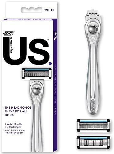 BIC US 5-Blade Unisex Shaving Razor For Men and Women, Lubricating Strip For a Smooth, Close Shave, 2 Cartridges + 1 Handles