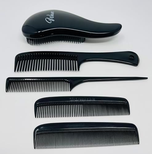 G.B.S Grooming Set - 5pcs Wave Multi-Function Glide Thru Brush Unisex Long/Short Hair Dense Black Bristles to Remove Knots, tangles Silky Smooth Finish.
