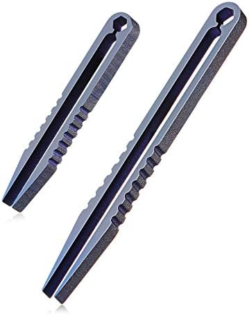 2 Pieces Mini Titanium Tweezers Portable Titanium Alloy Tweezers EDC Tweezers Survival Pick Up Tweezers Camping Outdoor Gadget Travel Mini Tool Large and Small Sizes Tweezers (Blue)