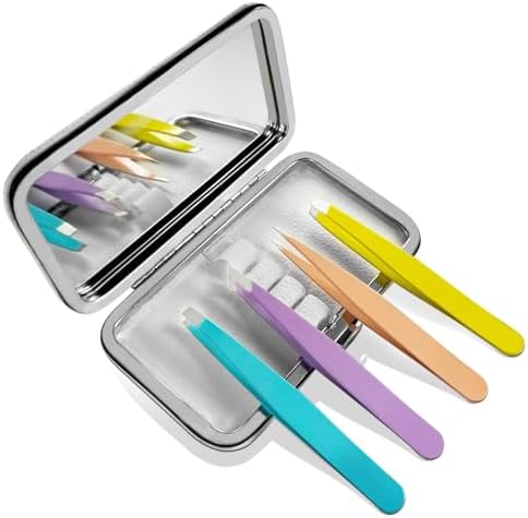 Tweezers for Women, Tweezer Set for Facial Hair Eyebrow Tweezers Men Eyebrow Chin Twizzers Kit Hair Grooming With Leather Case Built In Mirror Pinzas Para Cejas Twizer 4 Colors