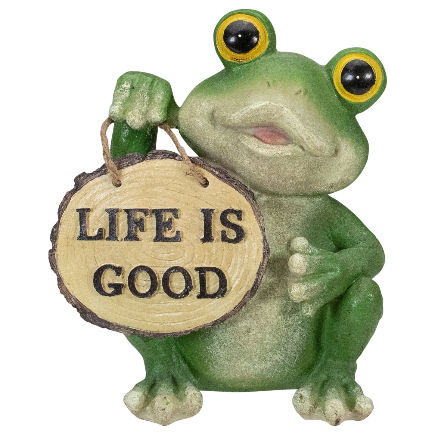 9" Green Frog Garden Statue Durable Resin, "Life is Good"