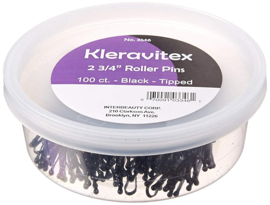 Kleravitex 2.75" BLACK Jumbo Bobby Hair Pins - Black Tipped Flat Style Pins for Women - Perfect For Rollers - Hair Pins for Styling - Suitable for ALL Hair Types, 100 pieces Tub Made in USA