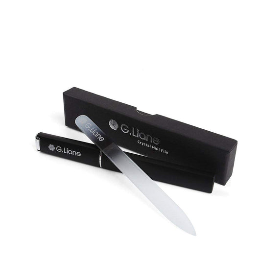 Crystal Glass Nail Files - G.Liane Professional Double Sided Etched Glass Nail File with Case for Shaping The Natural Nails and Artificial Nails Manicure Pedicure Nail Care Gift Set (Rainbow Black)