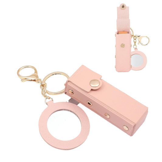 2Pcs lipstick case with mirror for purse,Lipstick Holder For Purse With Keychain,Girls Travel Leather Lipgloss Makeup Case for Lipstick Lip Gloss Cosmetics (pink)…