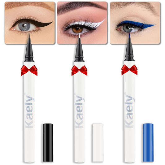 3Pcs Black White Blue Liquid Eyeliner Set,Waterproof Smudge Proof Eyeliner Pencil,Color Colored Eyeliner Stamp,Cat Eye Liner Pen Makeup Stencils,delineadores de colores para ojos,01+03+04