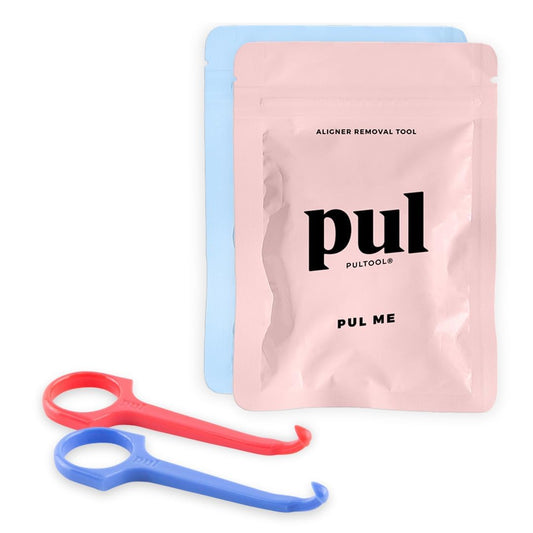 PUL Clear Aligner Removal Tool for Invisalign & Removable Braces | Hygienic, Durable, and Compact | Compatible with Removable Braces, Aligners, Retainers, & Dentures | by The Pultool (Pink + Blue)