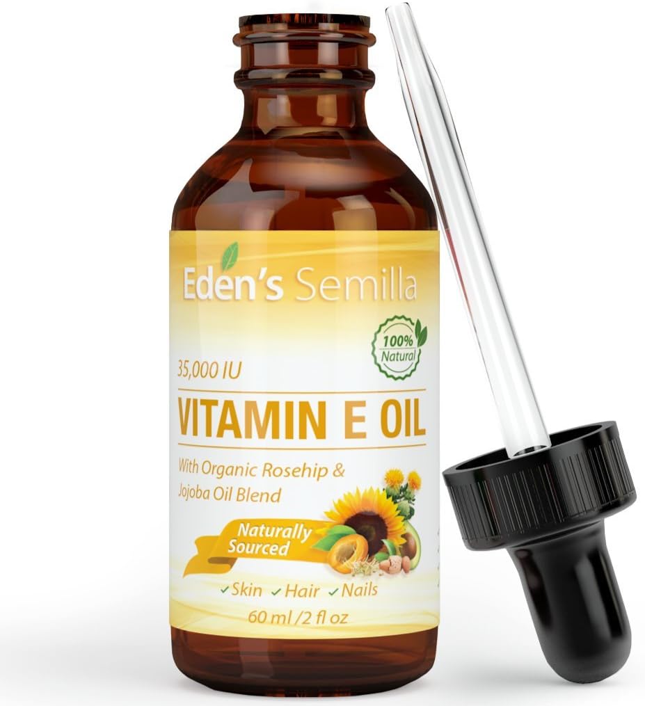 Eden's Semilla 100% Plant Extract Vitamin E Oil 35,000 IU + Organic Rosehip & Jojoba Blend - Fast Absorbing Skin Protection for Face & Body. Pure Ingredients - Ideal for Sensitive Skin - Use Daily