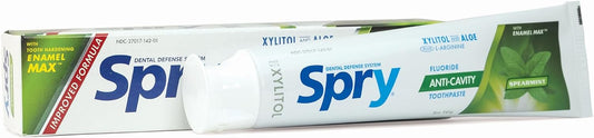 Spry Xylitol Toothpaste 5oz, Fluoride Toothpaste Adult and Kids, Teeth Whitening Toothpaste with Xylitol, Natural Breath Freshening, Mouth Moisturizing Ingredients, Spearmint (Pack of 1)