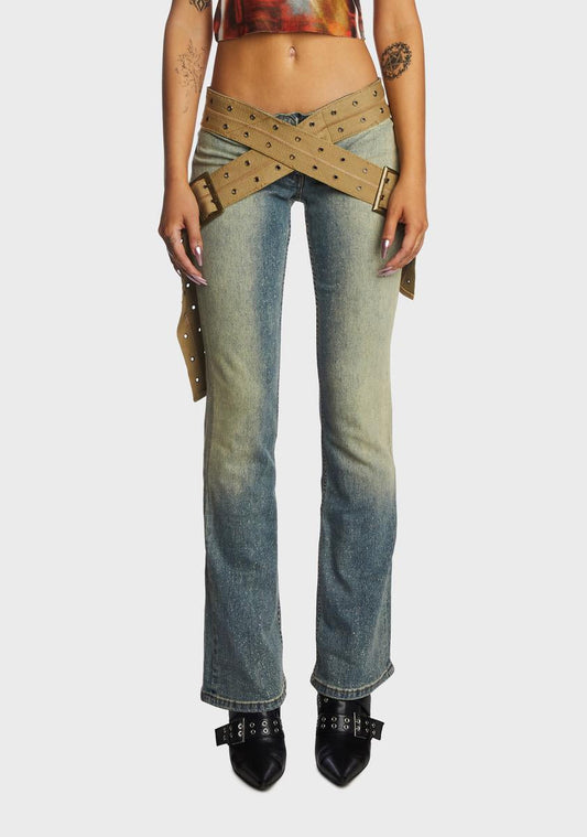 Strap Up Stonewash Jeans