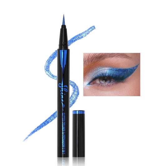 Erinde Metallic Glitter Eyeliner Liquid Liner, Sparkle Diamond Shimmer Liquid Eyeliner Eye Makeup Pencil, High Pigmented, Long-Lasting, Waterproof Smudge-proof Glittering Eyeliner Pen, Blue