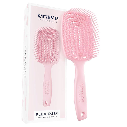 Crave Naturals FLEX DMC Detangling Brush for Thick & Curly Hair - Crave Naturals Glide Thru Detangling Brush - Crave Brush - Flexible Detangler Hairbrush Square Paddle - PINK