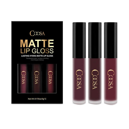 3PCS of 3 Colors Madly MATTE Lipstick Non-stick Cup Waterproof Lipgloss-Set A