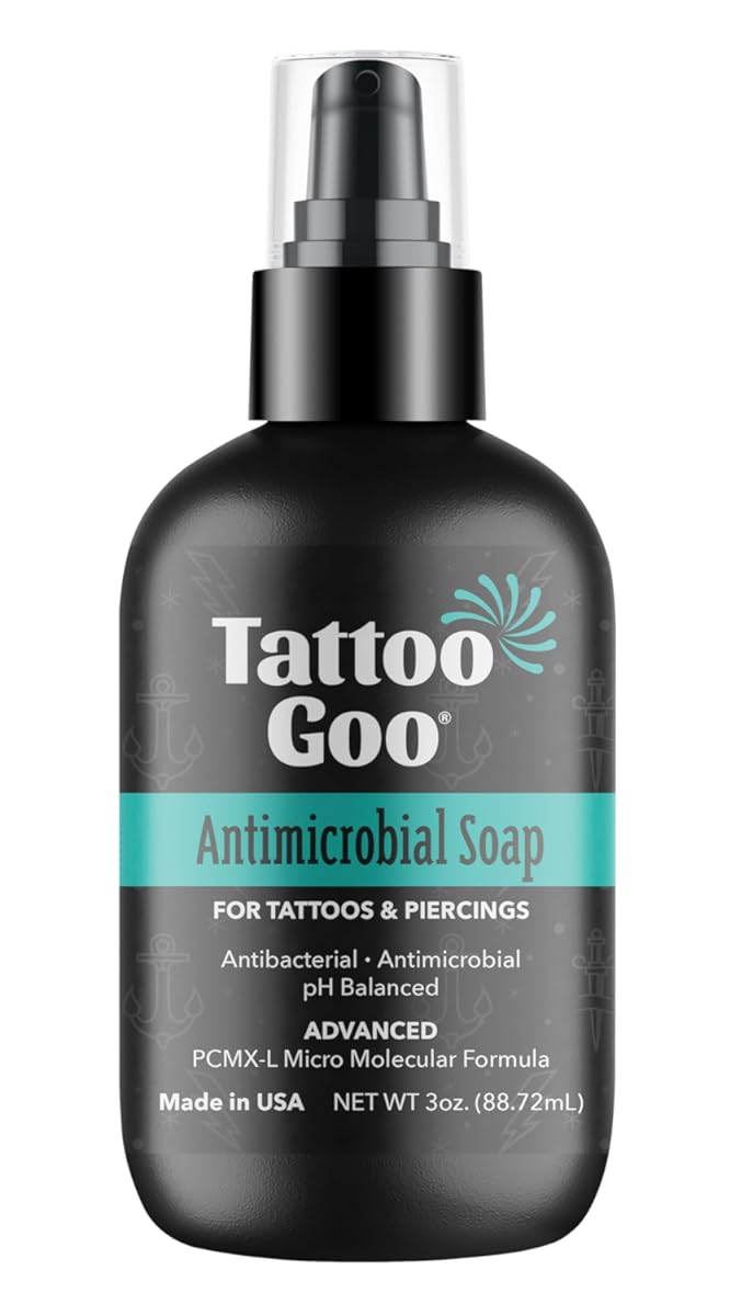 Tattoo Goo Deep Cleansing Soap, Disinfecting Tattoo and Piercing Aftercare - Moisturizing Olive Oil, Alcohol and Fragrance Free - 3 oz