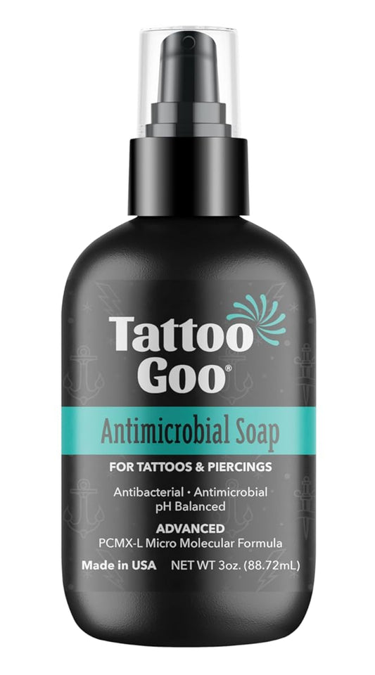Tattoo Goo Deep Cleansing Soap, Disinfecting Tattoo and Piercing Aftercare - Moisturizing Olive Oil, Alcohol and Fragrance Free - 3 oz