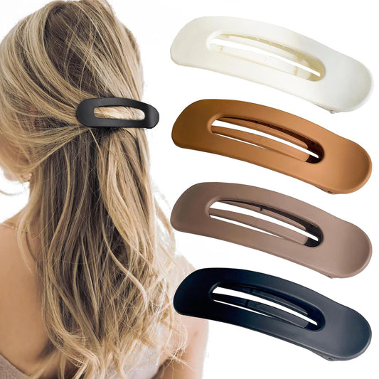 Flat Hair Clips Large Hair Barrettes - Acrylic Flat Hair Claw Clips for Thin Hair 4Pcs Alligator Hair Clips for Thick Hair Matte Duck Billed Hair Clips Lay Down claw Clip for Women Girls
