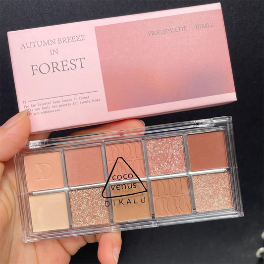 DOGROT Eye Palette with 10 Colors Korean Makeup - Peach Brown Nude Neutral Gold Glitter Eyeshadow Palette, High Pigmented, Waterproof, Blendable, Long Lasting(12#)