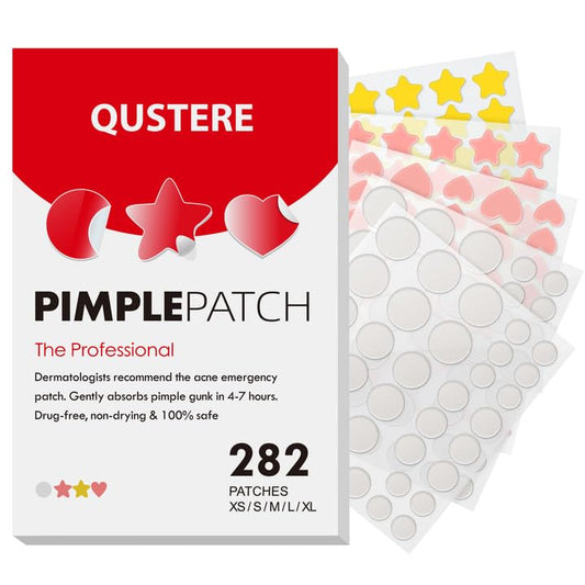 QUSTERE Pimple Patches for Face, Colorful Hydrocolloid Acne Patches, Cute Star Zit Covers for Face, Spot Stickers with Tea Tree, Salicylic Acid & Cica Oil| Round,Star,Peach Shapes| 5 Sizes| 282 Count