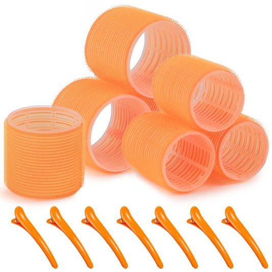 Self grip hair roller set 7 pcs,Heatless hair curlers,Hair rollers with hair roller clips and comb,Salon hairdressing curlers,DIY Hair Styles, Sungenol 2 Sizes Orange Hair Rollers in 1 set