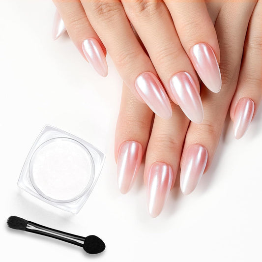 beetles Gel Polish White Chrome Nail Powder for Gel Nails, Pearl Nail Powder Mirror Effect Nail Glitter Manicure Holographic Pigment for Nail Art Design Valentines Nails