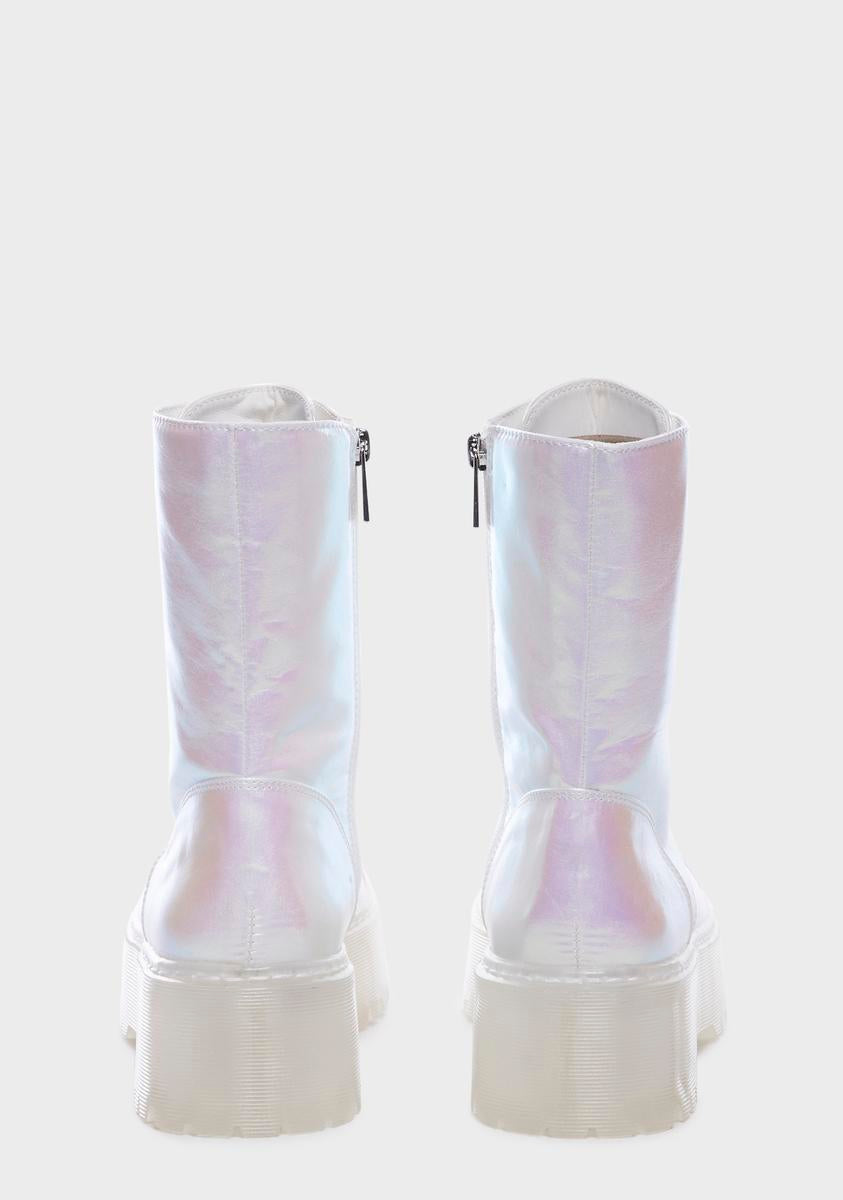 White Iridescent Combat Boots