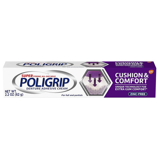 Super Poligrip Cushion & Comfort, Denture and Partials Adhesive Cream, 2.2 Ounces