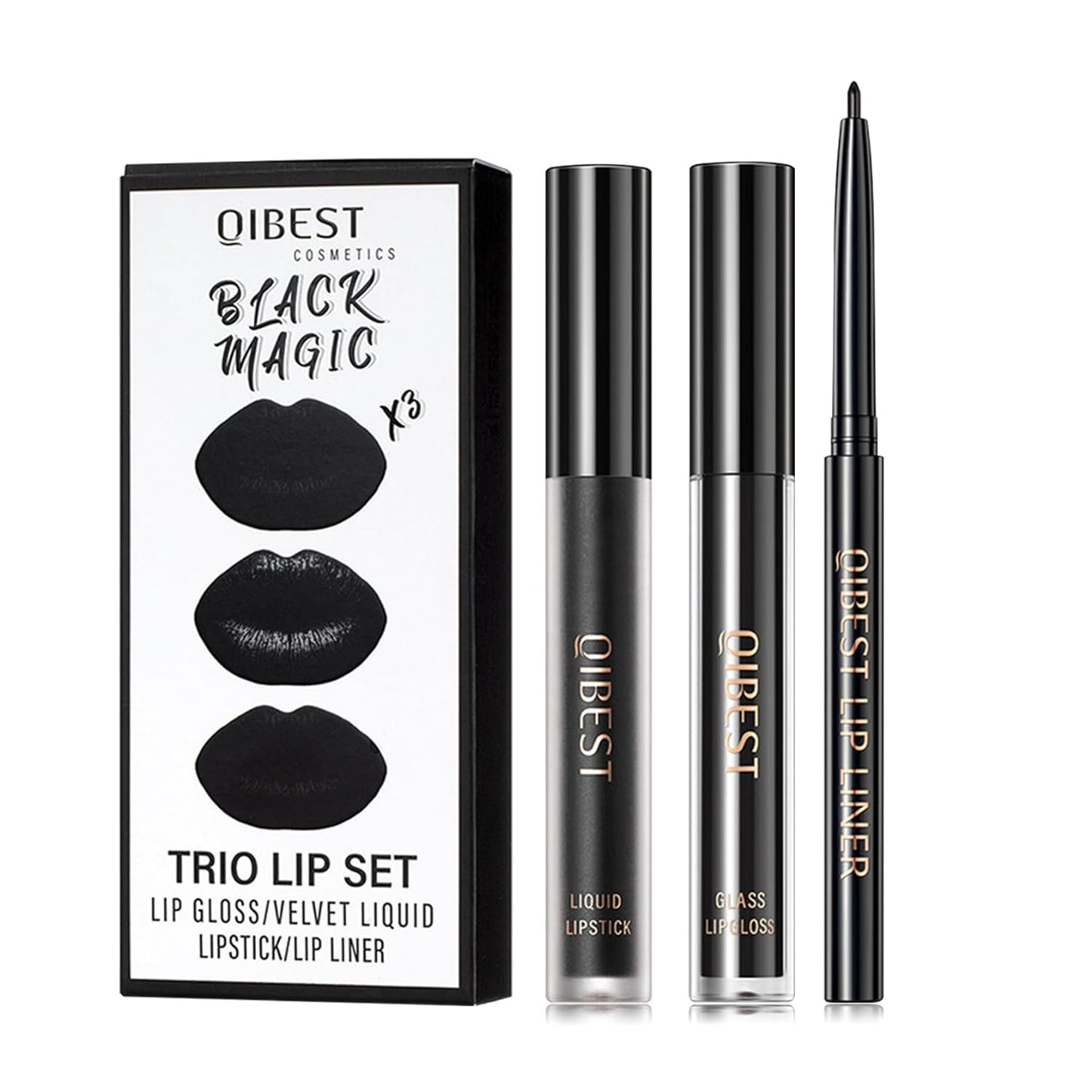 Black Lipstick Black Lip Liner And Liquid Lipstick Set Waterproof Long-Lasting High Pigmented Lip Gloss Kit For Eye Black Stick Face Body Paint Halloween Goth Makeup Athletes Costume Accessories #12