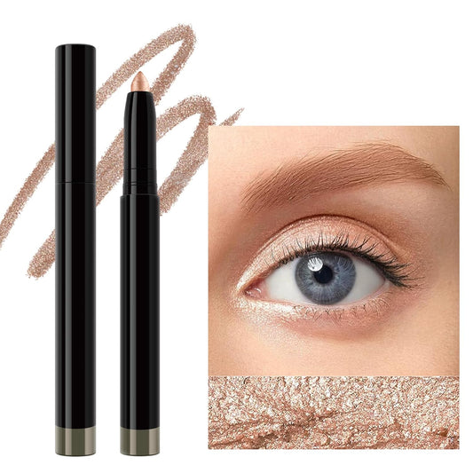 Erinde Champagne Shimmer Metallic Eyeshadow Stick Eyeliner Pencil, Cream Shimmer Smooth Eye Shadow Crayon Makeup Pen with Built-in Sharpener, Waterproof Long-Lasting Transfer-Proof, 02 Champagne