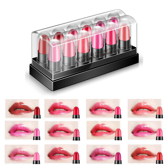 12 Colors Chocolate Mini Lipstick Set, 12pcs Colorful Capsule Matte Waterproof Long Lasting Moisturizing Nonstick Cup Not Easy to Fade, Lip Makeup Gift Set Gift for Girls and Women