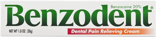 Benzodent Dental Pain Relieving Cream for Dentures and Braces, Topical Anesthetic, 1 Ounce Tube