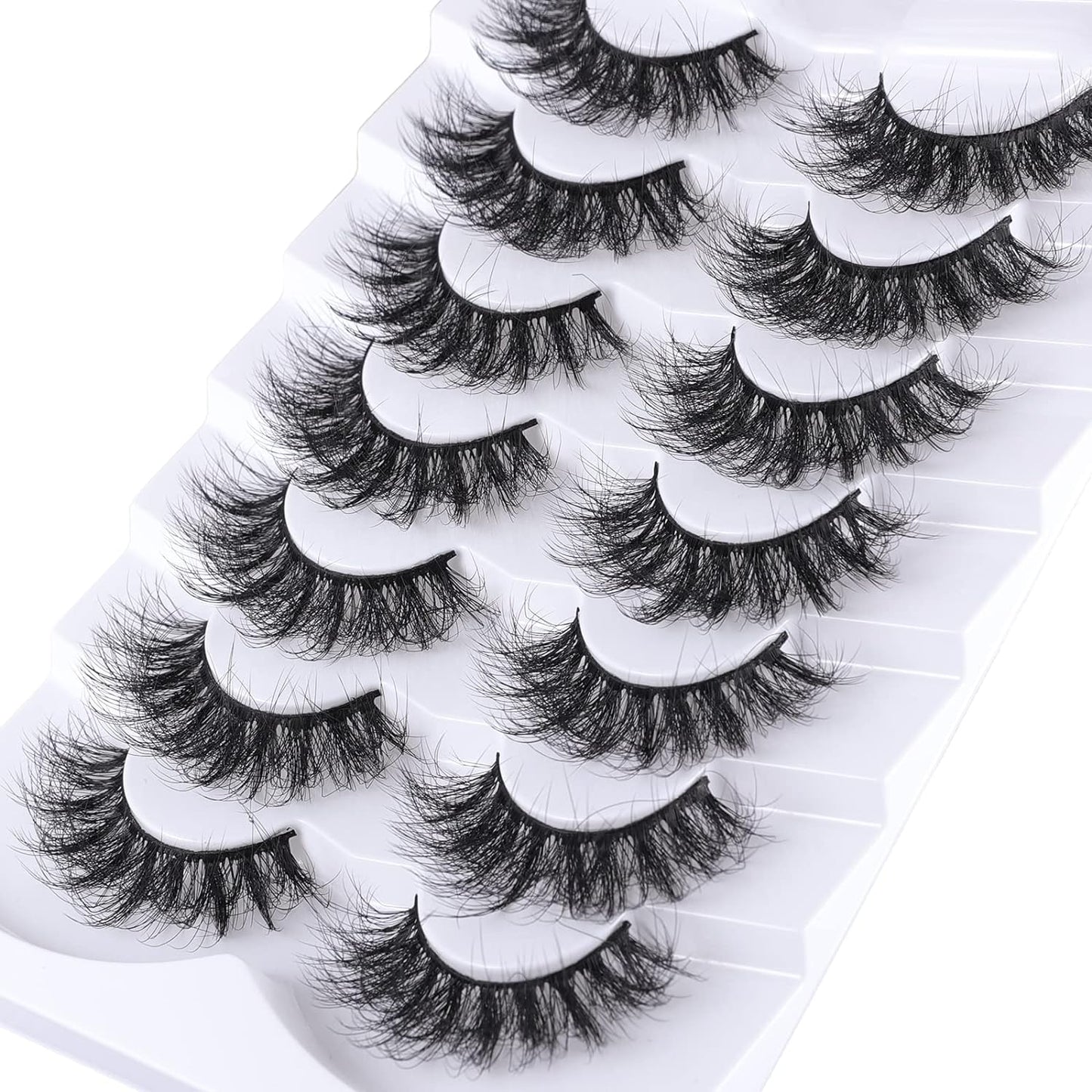 Mebver False Eyelashes Cat Eye Faux Mink Lashes Natural Look Fluffy Wispy Lashes That Look Like Extensions Pesta–as Postizas D Curl Lash Strips Short Fox, 7 Pairs Pack