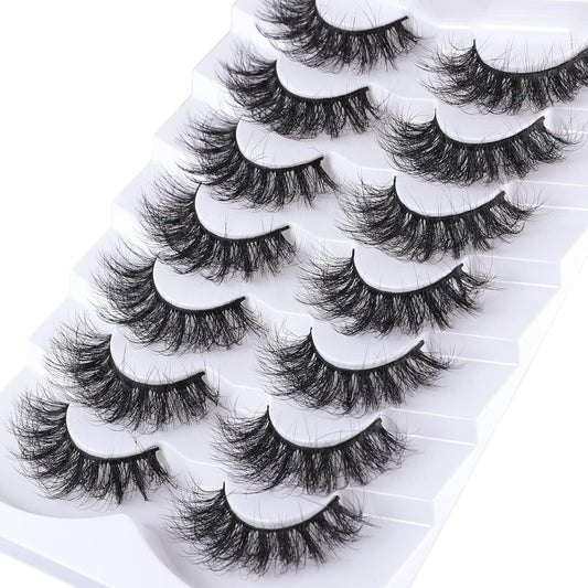 Mebver False Eyelashes Cat Eye Faux Mink Lashes Natural Look Fluffy Wispy Lashes That Look Like Extensions Pesta–as Postizas D Curl Lash Strips Short Fox, 7 Pairs Pack