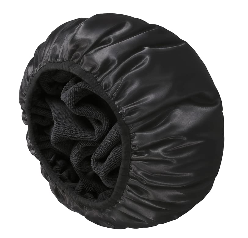 YIZIJIZI Terry Lined Shower Caps , Triple Layer Large Cap for Women , Reusable Caps Long Thick Hair , Waterproof Washable Soft Bath Hair Care
